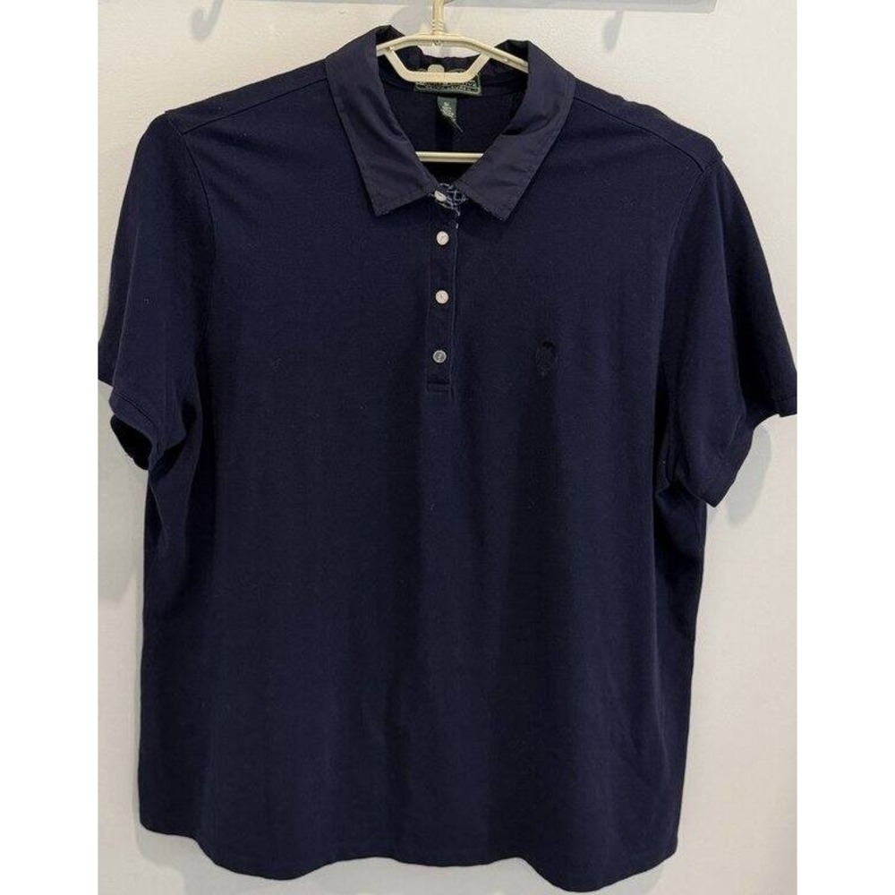 L-RL Ralph Lauren Active Pique Cotton Polo Shirt Navy Short Sleeve Plaid Trim 3X